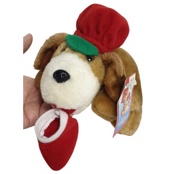 VTG Holiday HugEms Santa Basset Hound Dog 5.5" Plush Santa Hat & Stocking NWT - Picture 3 of 7
